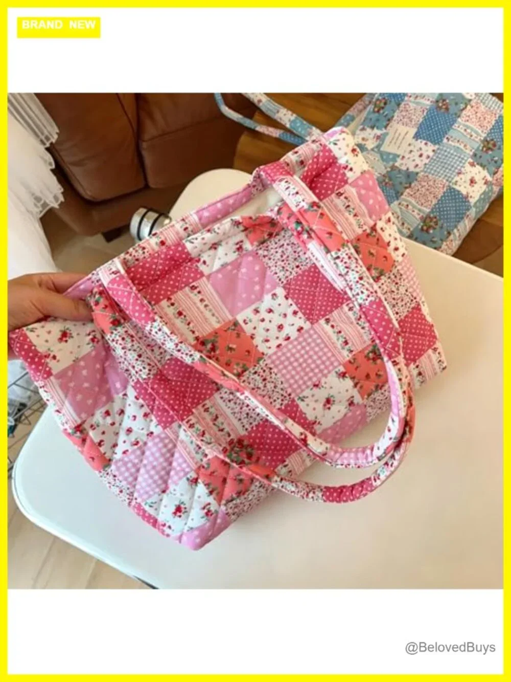 Quilted Cotton Floral Patchwork Tote Bag with Pockets